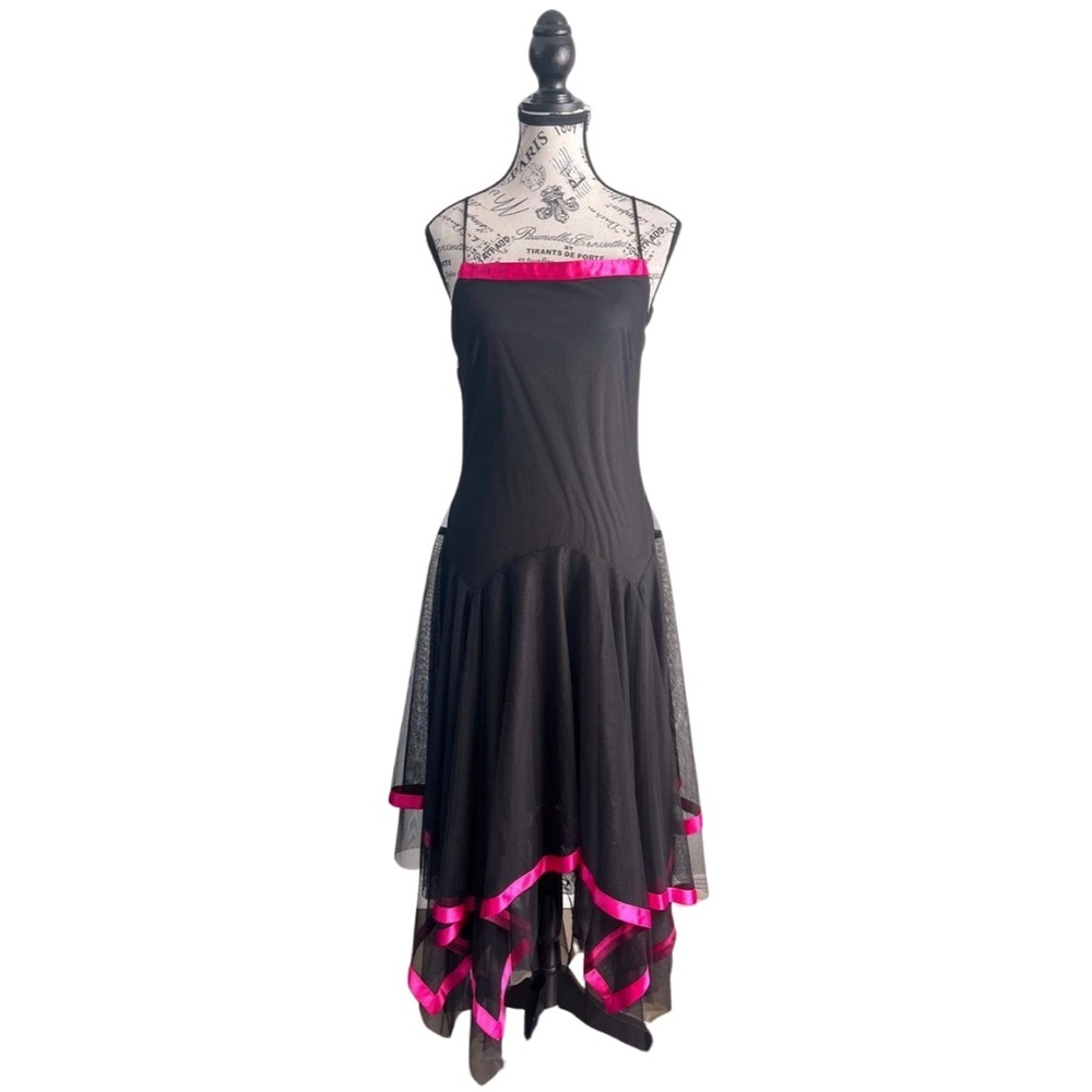 🇨🇦 Y2K Jessica Black & Fuchsia Mesh Goth Emo Scene Dress With Asymmetrical Hem